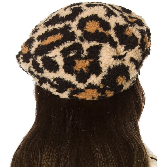 Brixton Fiddler Beret Cap Hat Sherpa Leopard Animal Print Medium NEW - Picture 3 of 13